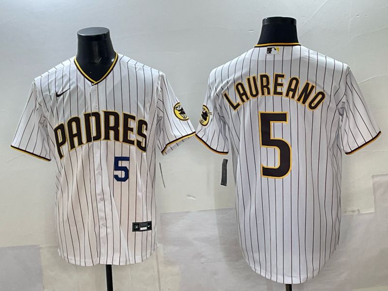 Men San Diego Padres #5 Laureano White Stripe Nike 2025 MLB Jersey 02